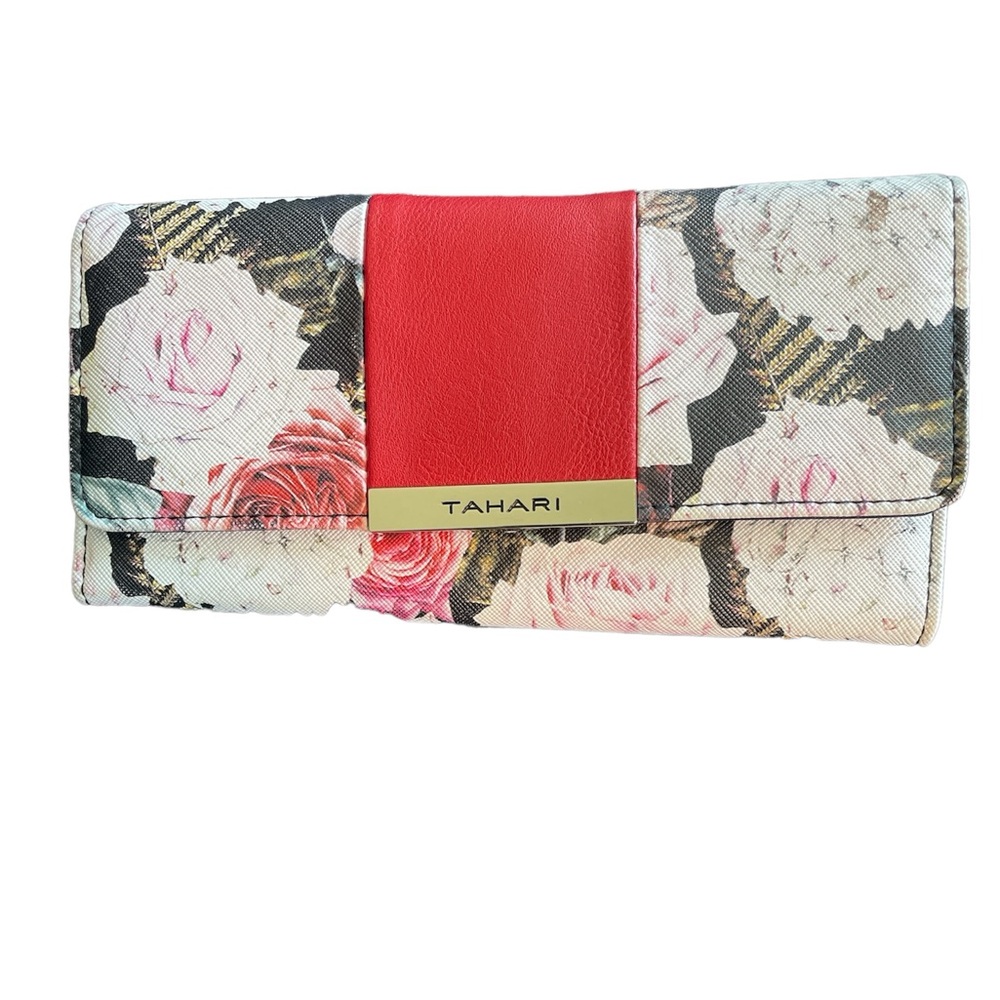Tahari Floral Snap Tri Fold Wallet